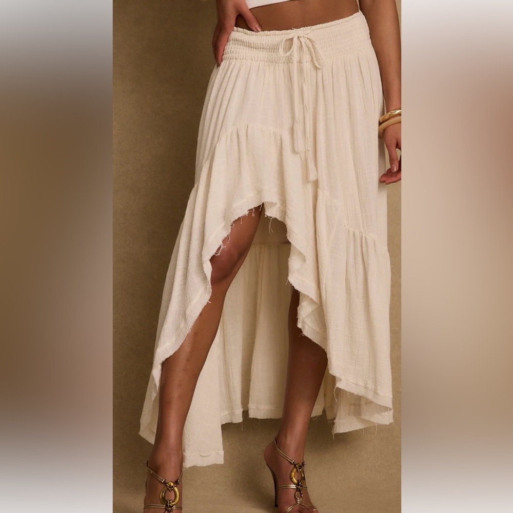 12th Tribe Revolve Cream High-Low Ruffle Maxi Skirt XS